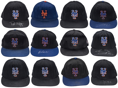 Lot of (12) Late 1990s/Early 2000s New York Mets Game Used Caps - 6 Signed (JSA)